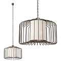 Modern Cage Design Chandeliers With Metal Frame And White Fabric Shades