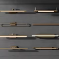 Modern Brass Wall Lamps With Various Sleek Designs On Dark Background