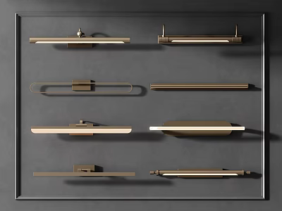 Modern Brass Wall Lamps With Various Sleek Designs On Dark Background 3d model