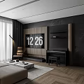 Elegant Modern Living Room Interior With Black Marble Wall Wooden Accent And White Sofa