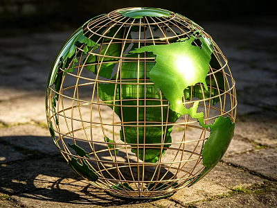 Decorative Ornament Set Green Globe With Golden Metal Frame For Home Decoration 3d model