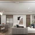 Modern Living Dining Room Interior With Marble Coffee Table Blue Sofa TV And Green Plant