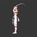 Red And White Striped Action Figure With Straps Ribbons And Tattoos