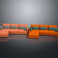 Modern L shaped Sofas Featuring Coral And Orange Tones With Blue Accent Cushions