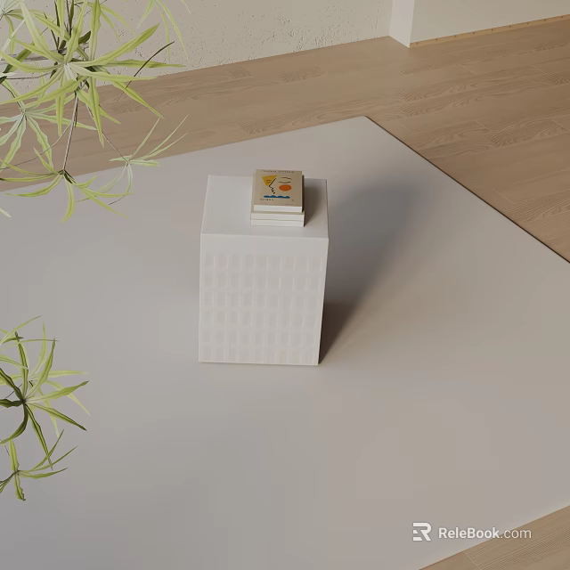 White Lattice Side Table With Books On Top And Green Plant Nearby 3d model 