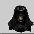 Hooded Skeleton Sculpture With Detailed Facial Features And Flowing Cloak Design 3d model