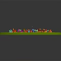 Cartoon Village Scene With Colorful Houses Winding Roads Trees And Street Lamps