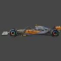 Orange And Black Formula 1 Racing Car With Velo Chrome Sponsors And Colorful Wheel Rims