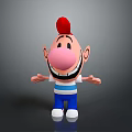 Smiling Cartoon Character Creature With Red Hair Big Nose Blue White Striped Shirt