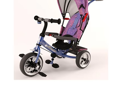 Kids Tricycle With Blue Frame Purple Canopy Black Seat And Pedals 3d model