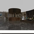 Luxury SPA Sauna Reception Area With Wooden Decor Round Front Desk And Comfortable Seating