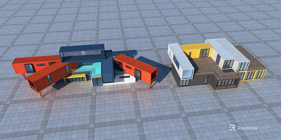 Colorful Modular Container Building Design With Red Blue Yellow And White Units 3d model 