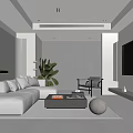 Modern Minimalist Living Room Interior With Gray Sofa Coffee Table And Floor Plant