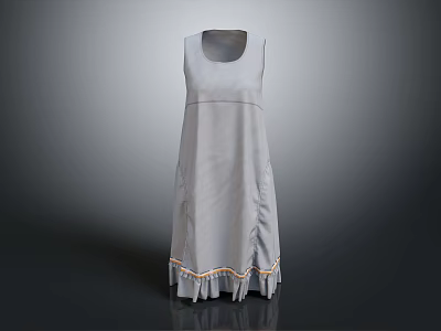 Stylish Gray Sleeveless Dress With Fringe Hem And Flowy Silhouette Design 3d model