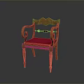 Elegant Classic Single Chair Wooden Frame Scalloped Backrest Red Upholstered Cushion Curved Armrests
