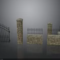 Iron Gate And Stone Pillars With Brick Fence Wall Structure Design