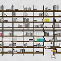 Spacious Well Organized Bookcase With Multiple Shelves Various Books Ladder And Desk