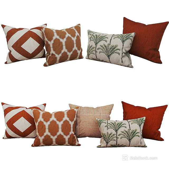 Decorative Throw Pillows With Geometric Patterns Palm Leaf Prints And Solid Colors 3d model