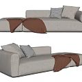Light Gray Modern Sectional Sofa with Pillows and Brown Throw Blanket 3d model