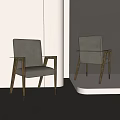 Modern Dining Chairs with Light Gray Fabric and Wooden Armrests in Minimalist Indoor Design