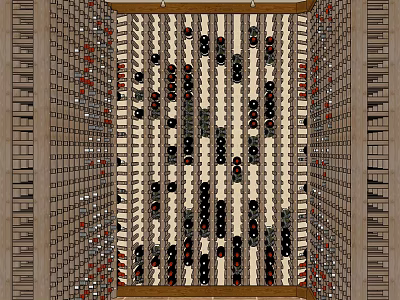 Spacious Wine Cellar Interior With Organized Rows of Wine Bottles And Storage Racks 3d model