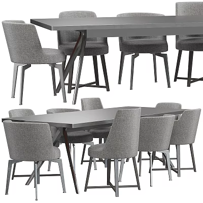 Modern Grey Upholstered Dining Table And Chairs Set With Sturdy Wood Legs 3d model