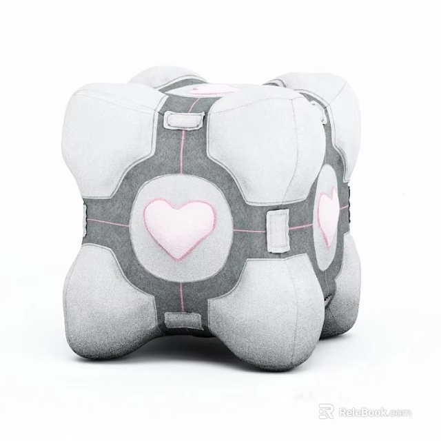 Gray Cube Shaped Doll With Crossed Lines Pink Heart And Strap Design 3d model 