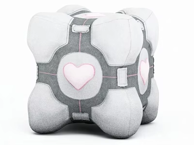 Gray Cube Shaped Doll With Crossed Lines Pink Heart And Strap Design 3d model
