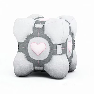 Gray Cube Shaped Doll With Crossed Lines Pink Heart And Strap Design 3d model
