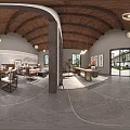 Chinese Style Interior Design Featuring Living Dining Area Wooden Furniture Pendant Lights And Landscape Painting