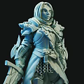 Fantasy Warrior Sculpture with Intricate Armor Sword and Circular Base Design