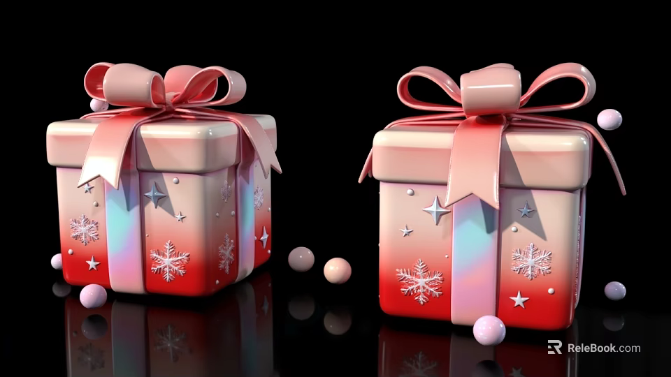 Toy Gift Shop Pink Gift Boxes with Ribbons Snowflakes and Stars Decorations 3d model 