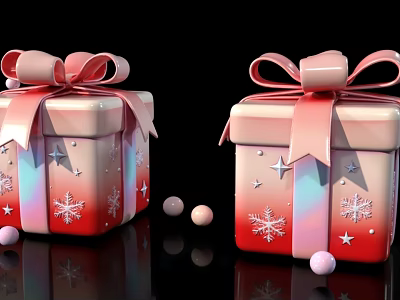 Toy Gift Shop Pink Gift Boxes with Ribbons Snowflakes and Stars Decorations 3d model