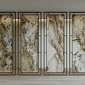 Modern Room Divider Design With Marble Pattern Panels And Metal Frame 3d model