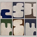 Six Abstract Paintings with Grid Arrangement Blue Green Brown Beige Tones Irregular Shapes Modern Decor