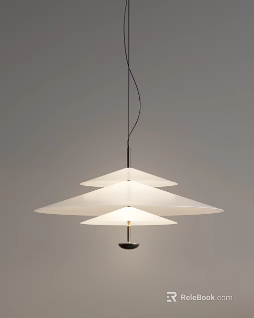 Modern Multi Tiered White Chandelier With Umbrella Shaped Shades Hanging In Gray Background 3d model 