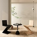 Modern Table And Chair Set With Black Wooden Chairs Green Plant And Floor Lamp
