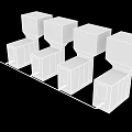 Industrial Equipment Four Units With Black Main Body White Cubic Tops And Blue Connecting Pipes
