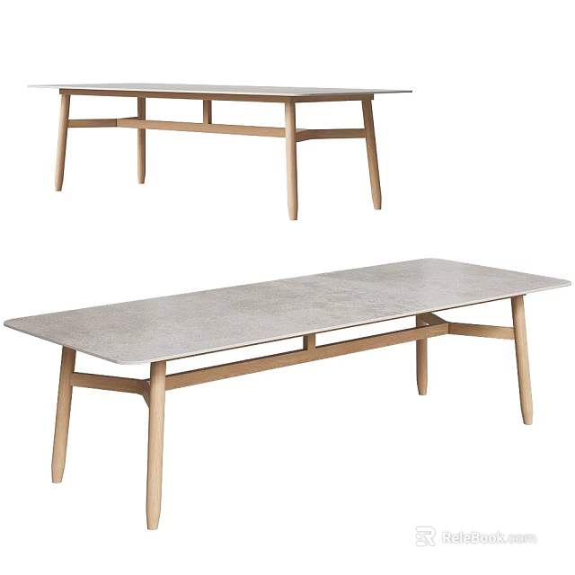 Modern Minimalist Dining Table With Natural Wooden Legs And Smooth Rectangular Surface 3d model