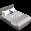 Modern Upholstered Double Bed with Gray Headboard White Sheets and Checkered Cushion