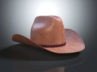 Classic Brown Leather Cowboy Hat With Red Leather Band And Metal Studs 3d model