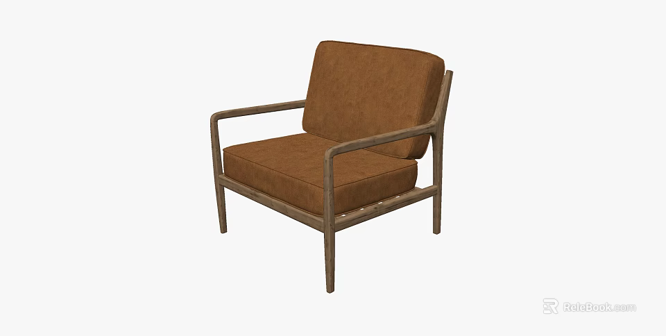 Comfortable Modern Accent Chair With Brown Upholstered Cushion And Wooden Frame 3d model 