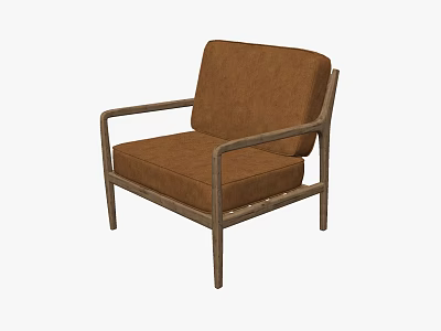 Comfortable Modern Accent Chair With Brown Upholstered Cushion And Wooden Frame 3d model
