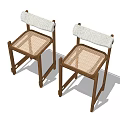 Two Wooden Frame Bar Stools With White Woven Seat And Backrest