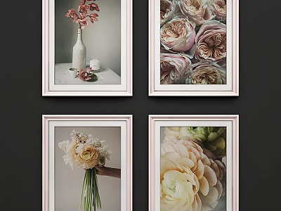 Flower Decorative Wall Art With White Framed Prints And Different Floral Designs 3d model