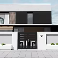 Modern Single Family House Exterior Design With Black Gate Large Windows And Courtyard