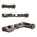 Modern Brown Sectional Sofa With Plush Cushions And Modular Living Room Layout 3d model