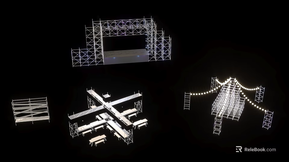 Stage Steel Frame Structure With Lighting Setup And Construction Elements Design 3d model
