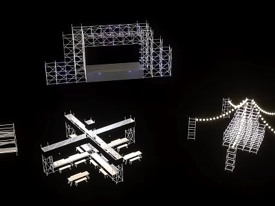 Stage Steel Frame Structure With Lighting Setup And Construction Elements Design 3d model