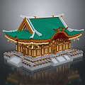 Traditional Asian Architecture With Curved Eaves Green Roof And Golden Decorations